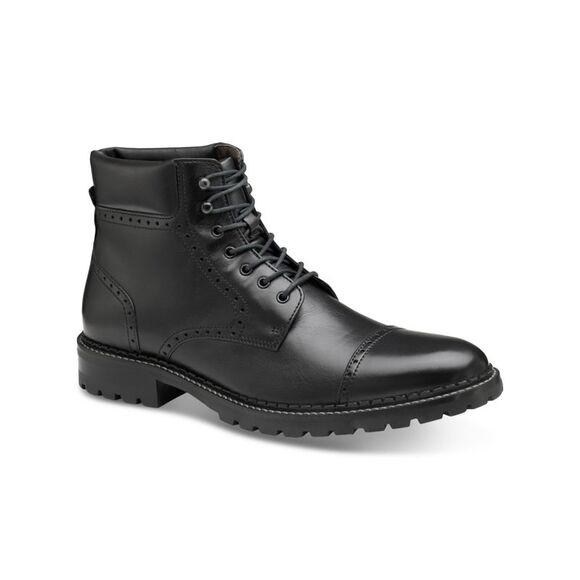 JOHNSTON & MURPHY Other - JOHNSTON & MURPHY Mens Black Brogue Garrison Cap Toe Block Heel Boots Shoes 11 M